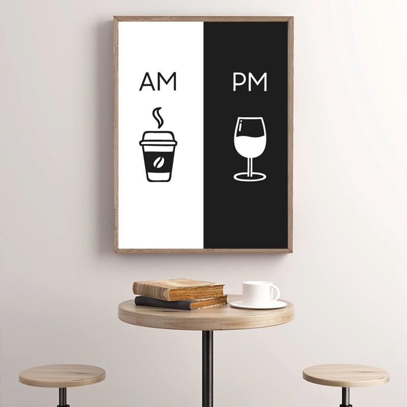 Am-Coffee-PM-Wine-Sign-Print-Kitchen-Poster-Home-Wall-Art-Decor-Coffee-Wine-Art-Canvas